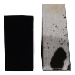 Bookends Set of 2 - White/Black Cowhide Print, 7 in.