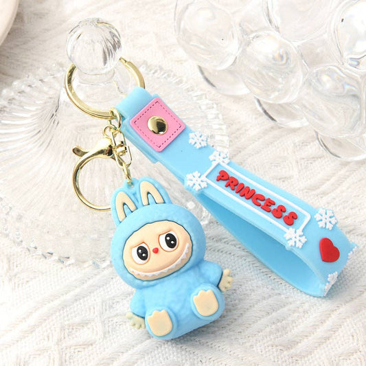 Cute Silicone Cartoon Keychain – Labubu Bag & Car Charm Gift: Light Blue