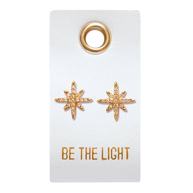 Leather Tag Earrings - Star Burst "Be the Light"