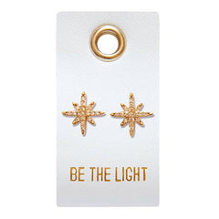 Leather Tag Earrings - Star Burst "Be the Light"