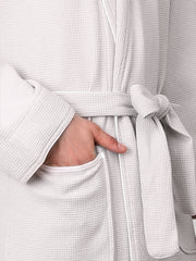 Men's Organic Waffle Weave Spa & Bath Robe (2 Colors): White / Pewter / L/XL