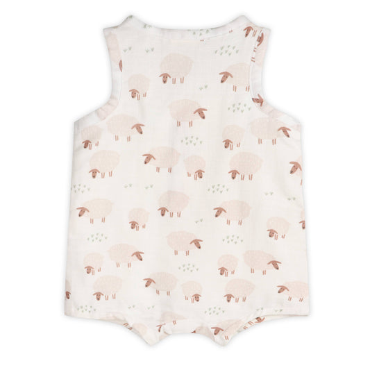 Sheep Sleeveless Baby Romper (Organic Muslin): NATURAL / 0-3M