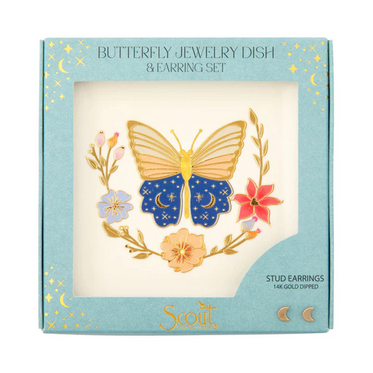 Jewelry Dish & Stud Earring Set - Butterfly/Cream.