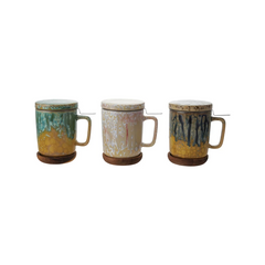 10 oz. Mug with Strainer, Lid & Saucer, Set of 3, 3 Styles (Each Varies)