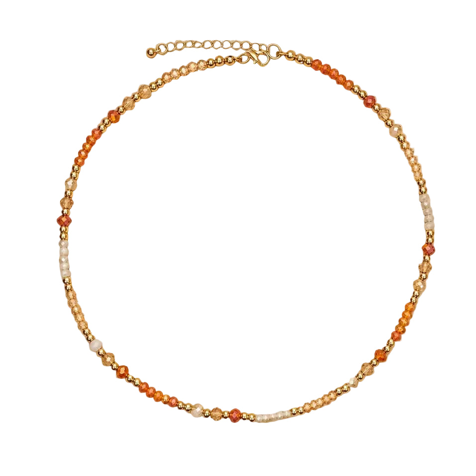 Faceted Glass Bead & Gold Accent Beaded Necklace | MULTI