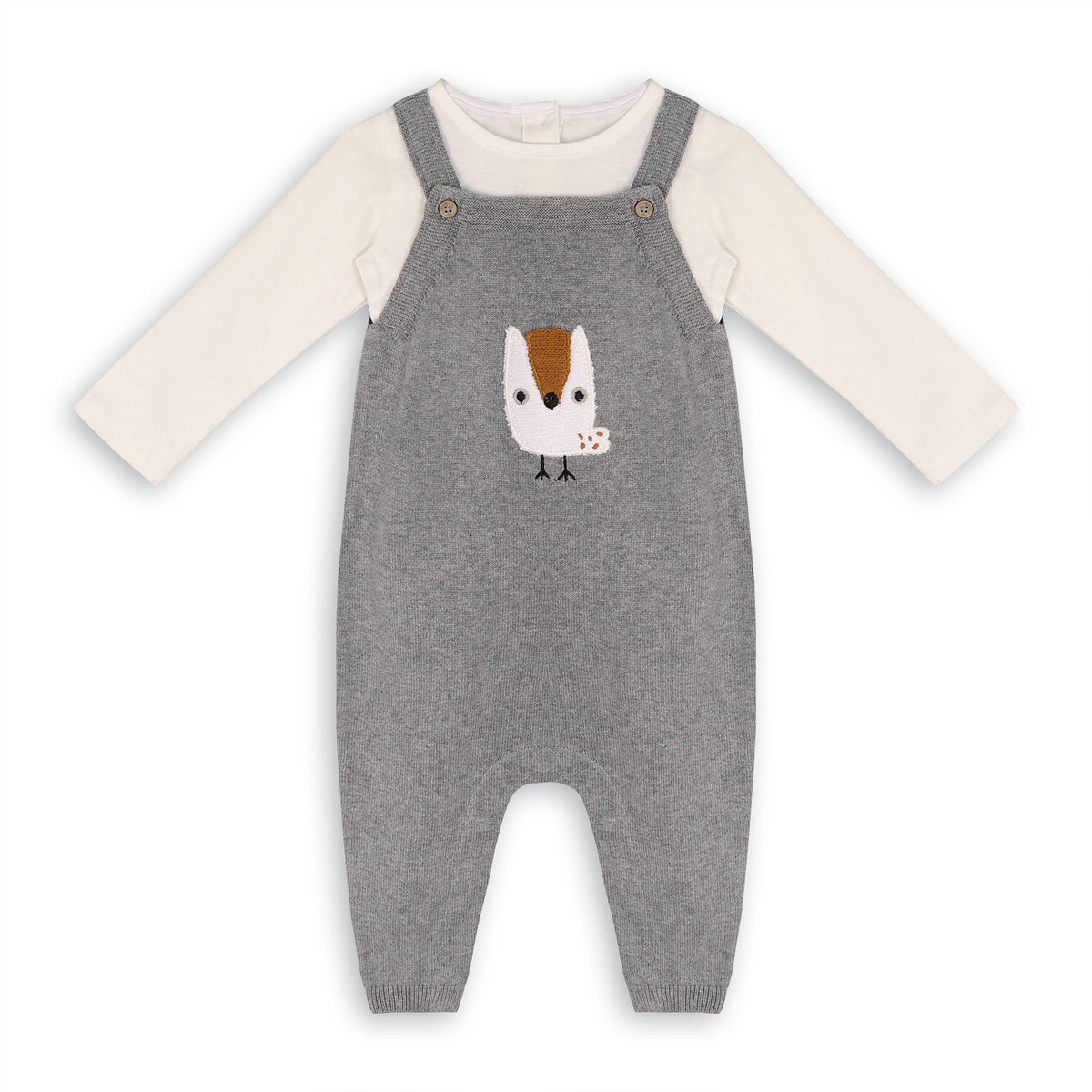 Owl Applique Sweater Knit Baby Overall & Bodysuit (Organic): Heather Grey / 3-6M