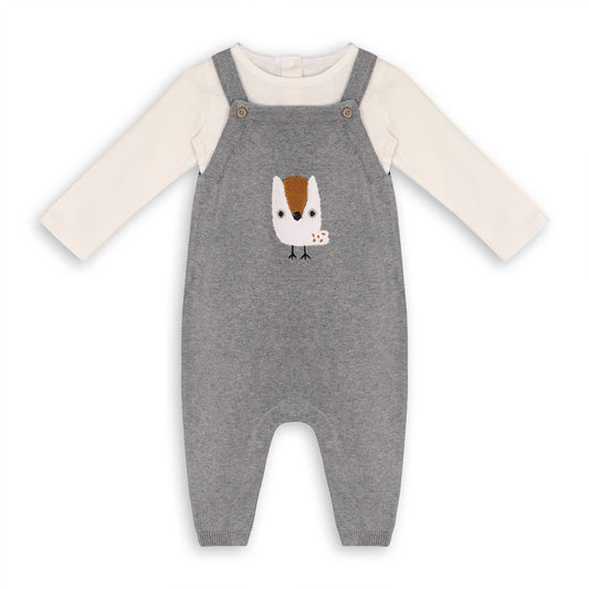 Owl Applique Sweater Knit Baby Overall & Bodysuit (Organic): Heather Grey / 6-12M