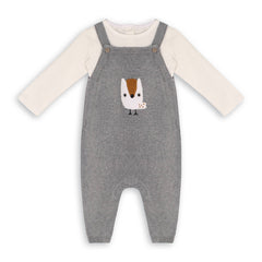Owl Applique Sweater Knit Baby Overall & Bodysuit (Organic): Heather Grey / 3-6M