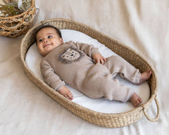 Lion Applique Chunky Sweater Knit Baby Jumpsuit (Organic): Oat Heather / 0-3M
