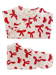 Red Bows / Organic Pointelle Newborn Set: 0 - 3 mo.