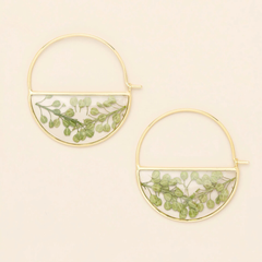 Pressed Flower Hoop Earring - Green Peppergrass/Gold