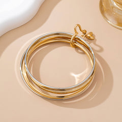 Gold & Silver Heart Linked Multi Bangle Set Bracelet