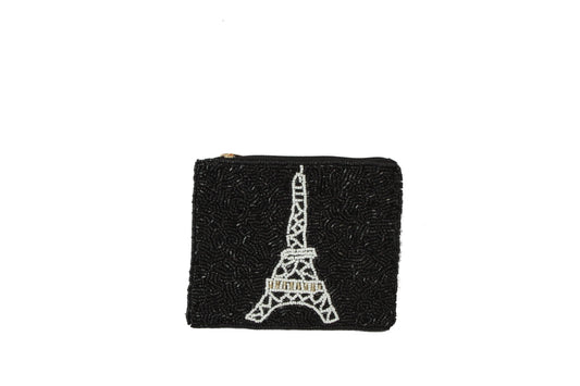 Black Fully Beaded Eiffel Tower Theme Coin Purse