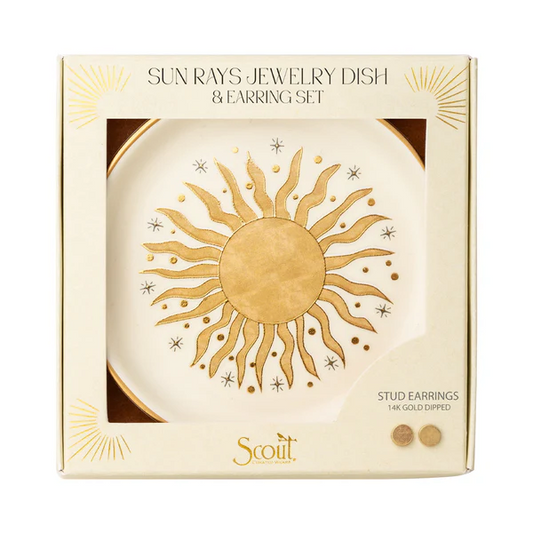Jewelry Dish & Stud Earring Set - Sun Rays/Cream.