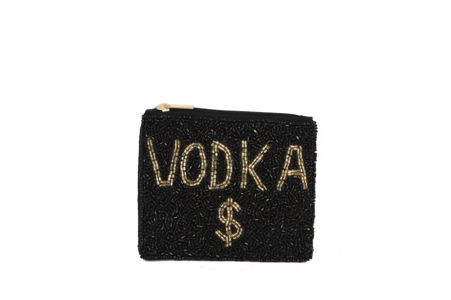 Fully Beaded Black VODKA Theme Coin Purse