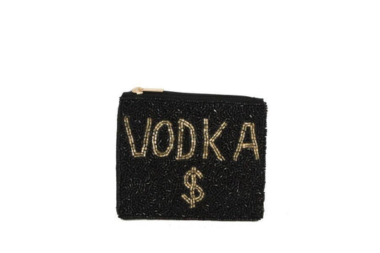 Fully Beaded Black VODKA Theme Coin Purse