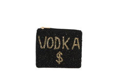 Fully Beaded Black VODKA Theme Coin Purse