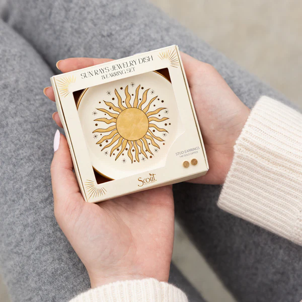 Jewelry Dish & Stud Earring Set - Sun Rays/Cream.