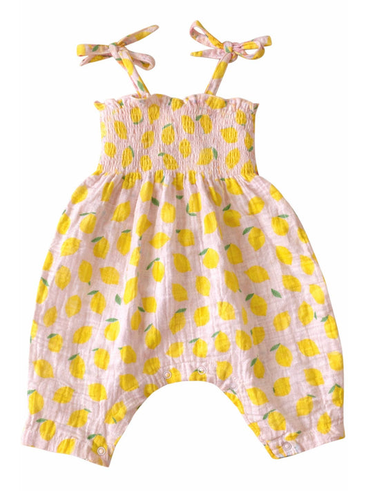 Lemon Sorbet / Muslin Smocked Jumpsuit: 6-12M