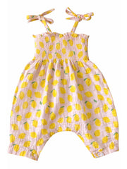 Lemon Sorbet / Muslin Smocked Jumpsuit: 6-12M