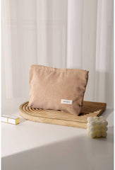 Solid Color Corduroy Cosmetic Bag: Grey
