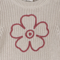 Hippie Flower Embroidered Chunky Knit Baby Sweater - Organic: Stone / 18-24M