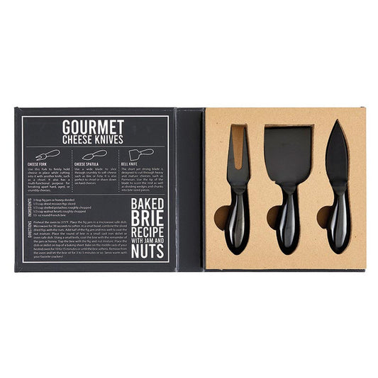 Black Gourmet Cheese Knives Book Box