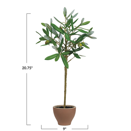 20-3/4"H Faux Olive Topiary Tree in Terra-cotta Pot