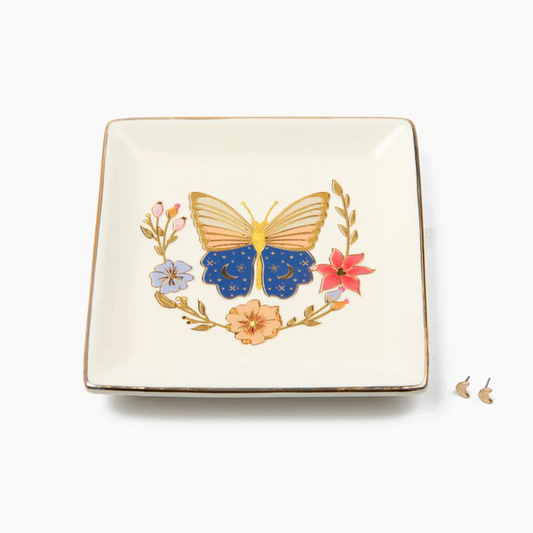 Jewelry Dish & Stud Earring Set - Butterfly/Cream.