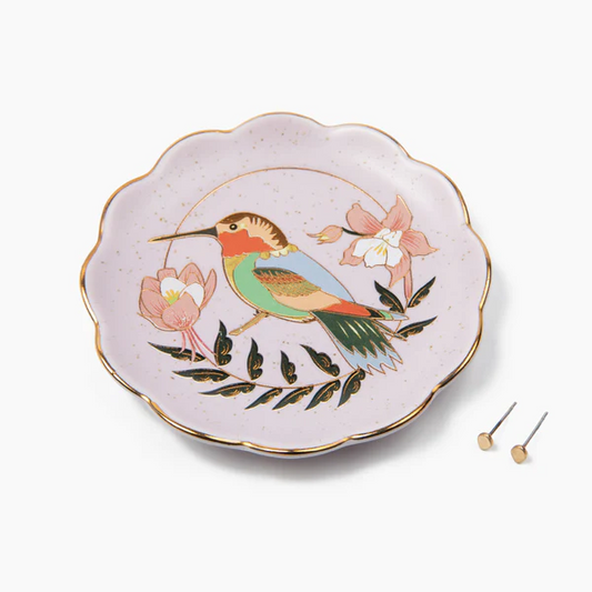 Jewelry Dish & Stud Earring Set - Hummingbird/Lavender.