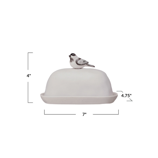 Stoneware Butter Dish w/ Bird Shaped Handle ©