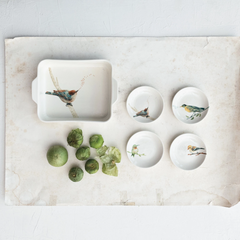 Stoneware Dish w/ Bird on Branch, 4 Styles ©