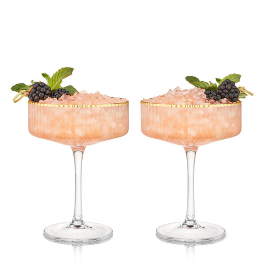 Deco Meridian Gold-Rimmed Crystal Coupe Glasses - Set of 2
