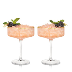 Deco Meridian Gold-Rimmed Crystal Coupe Glasses - Set of 2