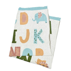 Alphabet Blue - Organic Jacquard Sweater Knit Baby Blanket: Natural/Blue / One Size