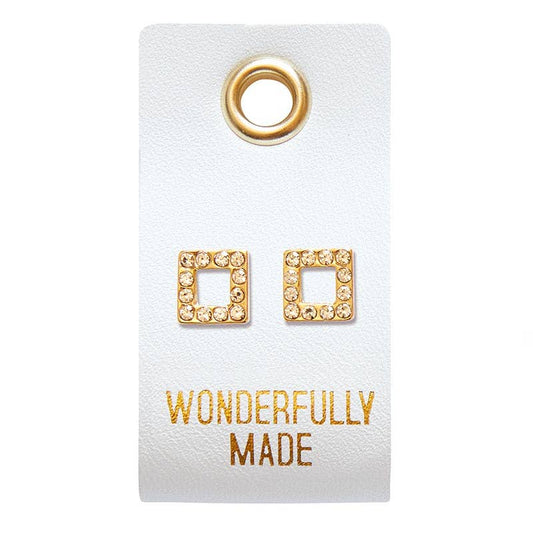 Leather Tag Earrings - Square "Wonderfully Made"