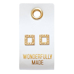 Leather Tag Earrings - Square "Wonderfully Made"