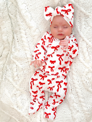 Red Bows / Organic Pointelle Newborn Set: 0 - 3 mo.