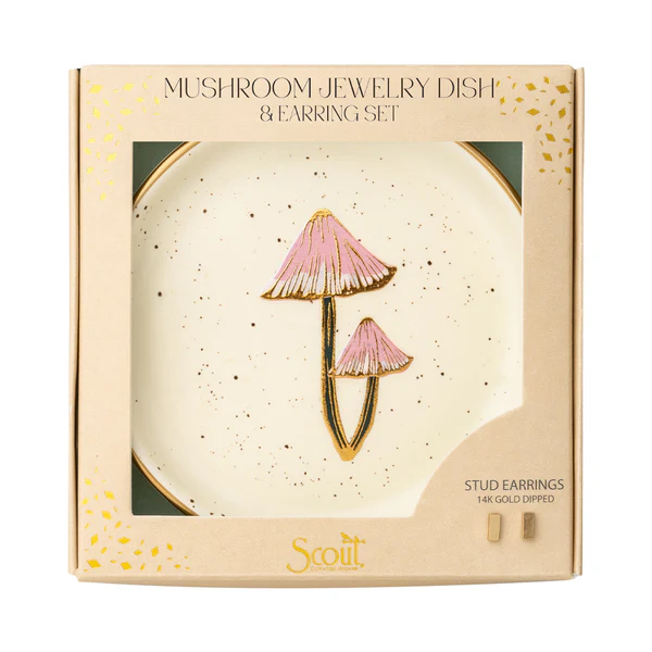 Jewelry Dish & Stud Earring Set - Mushroom/Oatmeal.