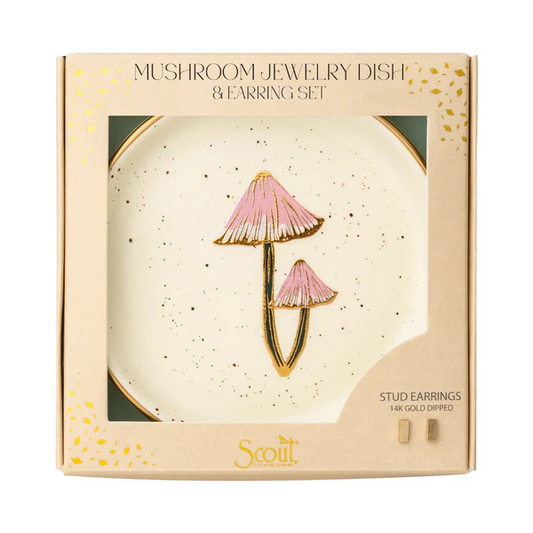Jewelry Dish & Stud Earring Set - Mushroom/Oatmeal.