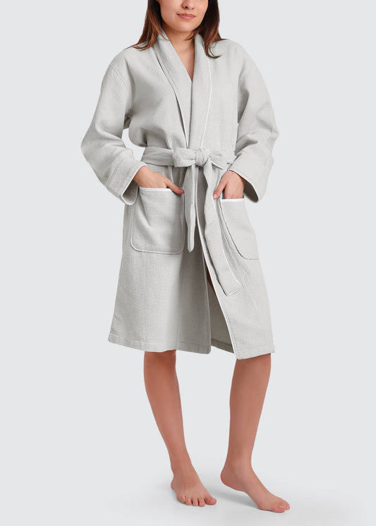 Women's Organic Waffle Weave Bath & Spa Robe (3 Colors): Pewter / L/XL