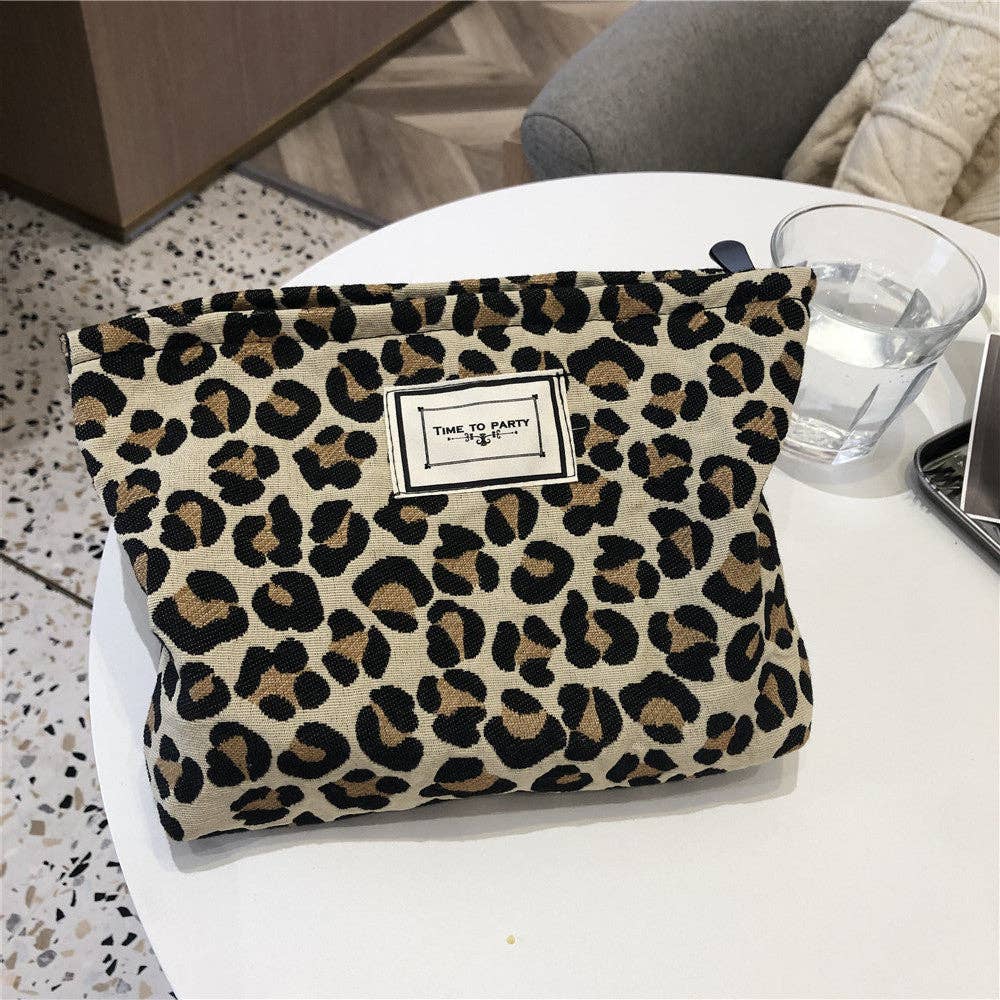 Leopard Print Large Capacity Makeup Bag (Brown)
