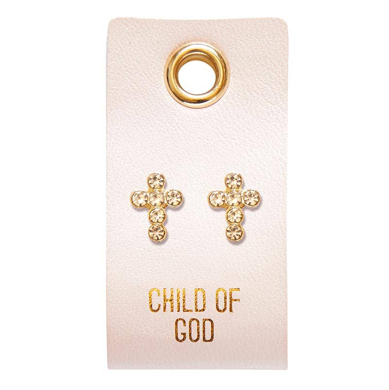 Leather Tag Earrings - Cross "Child of God"