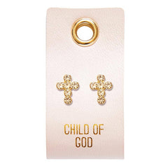 Leather Tag Earrings - Cross "Child of God"