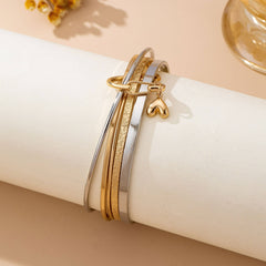 Gold & Silver Heart Linked Multi Bangle Set Bracelet