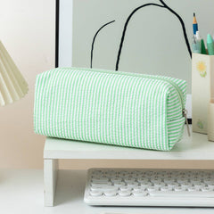Striped Makeup Pencil Pouch: Black