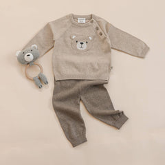 Teddy Bear Applique Baby Raglan Pullover (Organic Cotton): Oat Heather / 0-3M