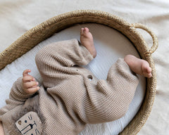 Lion Applique Chunky Sweater Knit Baby Jumpsuit (Organic): Oat Heather / 0-3M