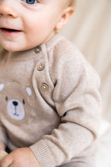 Teddy Bear Applique Baby Raglan Pullover (Organic Cotton): Oat Heather / 0-3M