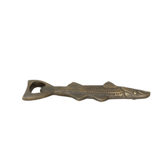 Cast Aluminum Fish Shaped Bottle Opener, Antique Gold Finish
